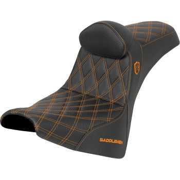 SADDLEMEN Pro Series SDC Performance Seat - w/ Backrest - Orange Stitch - Gripper - FXBB/FXST '18-'25 SC81830DB3