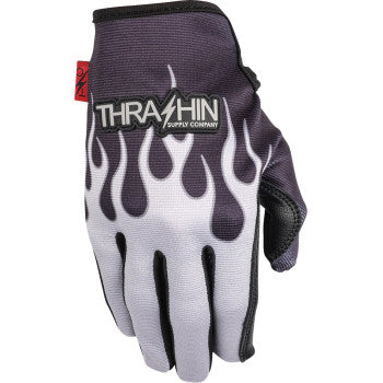 THRASHIN SUPPLY CO. Stealth Leather Palm Flame Gloves - Gray - 2XL SV1-22-12