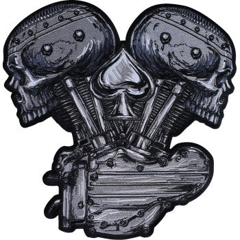 LETHAL THREAT etal and Mayhem V-Twin Skull Embroidered Patch - Large LT30247