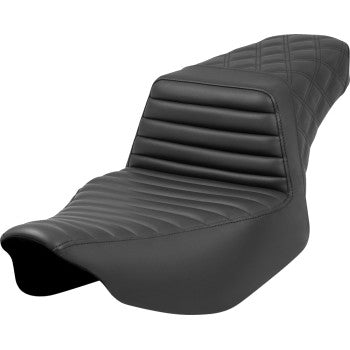 SADDLEMEN Step-Up Seat - Front Tuck-n-Roll/Rear Lattice - Black - Extended Reach - Street Glide/Road Glide 823-07E-176