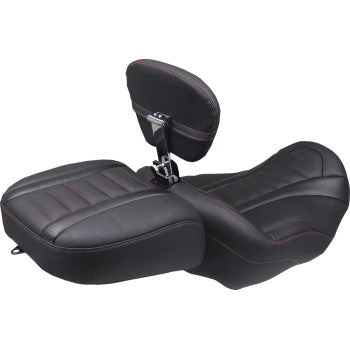 MUSTANG Deluxe Touring Solo Seat - w/ Backrest - Dark Cherry Stitch - FLT/FLH '23-'25 89401DC