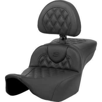 SADDLEMEN Heated RoadSofa™ Seat - Extended Reach - Lattice Stitch - w/ Backrest - FLT/FLH ’23-‘24 823-07-184C0
