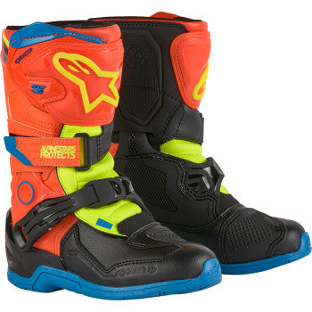 ALPINESTARS Kids Tech 3S Boots - Fluorescent Orange/Fluorescent Yellow/Blue - US 11 2014524-4755-11