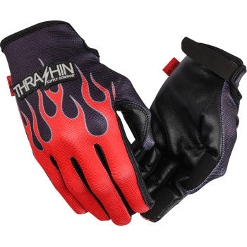 THRASHIN SUPPLY CO. Stealth Leather Palm Flame Gloves - Red - Large SV1-21-10