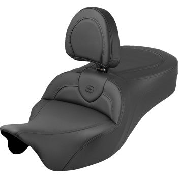 SADDLEMEN Roadsofa™ King Seat - With Backrest - Plain - Black Stitch - FLH/FLT '08-'25 808-07B-187SBR