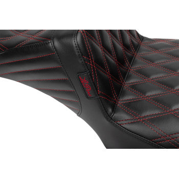 LE PERA Tailwhip Daddy Long Legs Seat - Red Double Diamond Stitch - FLH/FLT '23-'24 LV-587DLDD-R01