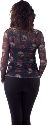 LETHAL THREAT Women's Floating Skulls Sheer Long-Sleeve Shirt - Black - Small LA20614S