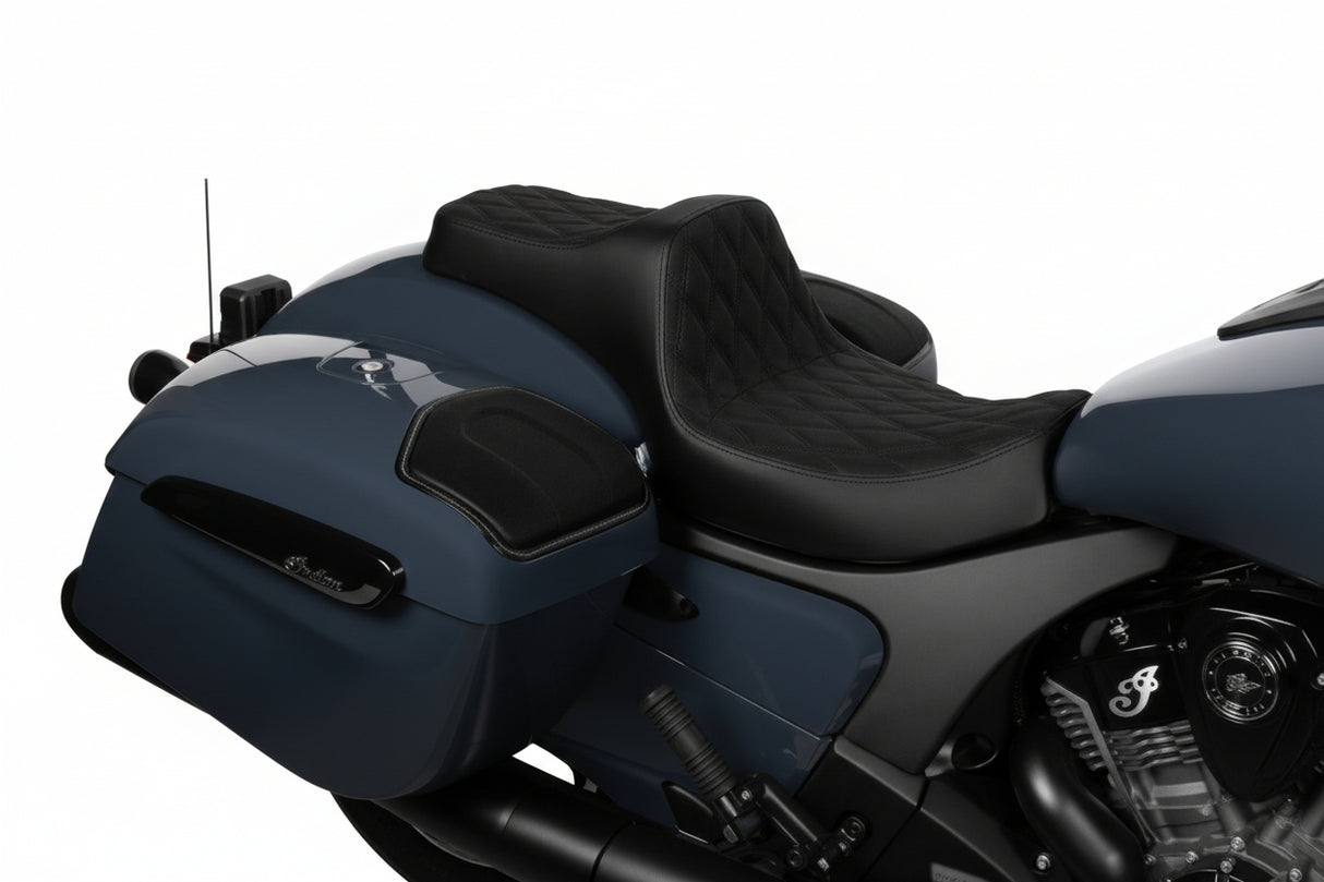 DRAG SPECIALTIES SEATS - Predator III Seat Predator III 2-Up Seat - Vinyl - Double Diamond - Black Stitch - Chieftain '25/Challenger '20-'25 - 0810-2466