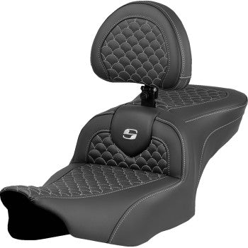 SADDLEMEN Roadsofa™ Seat - Dragon Scale Stitch - Silver Stitch - w/ Backrest - FLTR/FLHX '23-'24 823-07-208B5