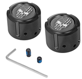 FIGURATI DESIGNS Front Axle Nut Cover - Stainless Steel - Black w/American Flag Skull - Contrast Cut FD28-FAC-BK