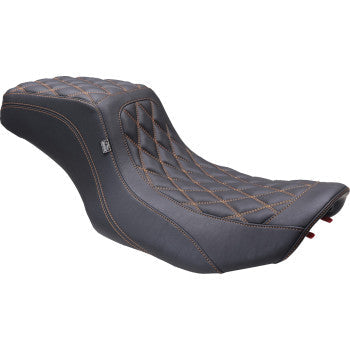 MUSTANG One Piece 2-Up Squareback Seat - Double Diamond - Orange Stitch - FLH/FLT '23-'24 88415MO