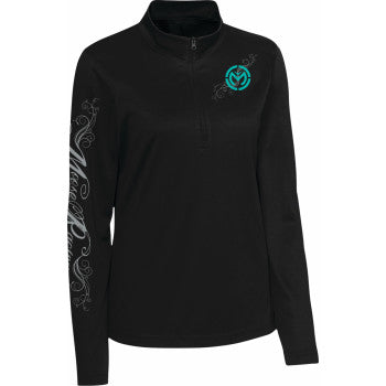 MOOSE OFFROAD Women's Flourish Script Quarter Zip Pullover - Black - Small 3051-1231