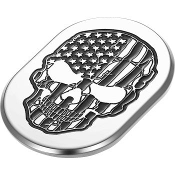 FIGURATI DESIGNS Antenna Cover - Left Rear Fender - Contrast Cut American Flag Skull - Chrome FD27-AC-SS-LT