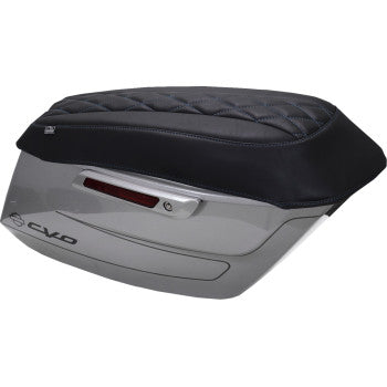 MUSTANG Deluxe Diamond Saddlebag Lid Cover - Black w/ Sky Blue Stitch - FLH/FLT '23-'25 88470SB