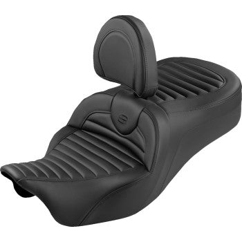 SADDLEMEN Roadsofa™ King Seat - With Backrest - Tuck-n-Roll - Black Stitch - FLH/FLT '08-'25 808-07B-202SB0
