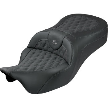 SADDLEMEN Roadsofa™ King Seat - No Backrest - Lattice Stitch - Gray Stitch - FLH/FLT '08-'25 808-07B-182S02