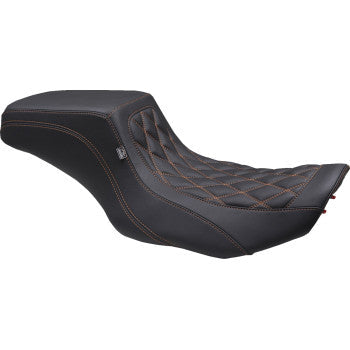 MUSTANG One Piece 2-Up Squareback Seat - Double Diamond - Orange Stitch - FLH/FLT '23-'24 88416MO