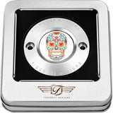 FIGURATI DESIGNS Timing Cover - 2 Hole - Sugar Skull - Mirror Polished - Stainless Steel  FD30-TC-2H-SS