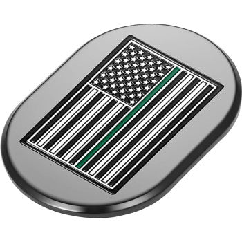 FIGURATI DESIGNS Antenna Cover - Left Rear Fender - Green Line American Flag - Chrome  FD72-AC-BLK-LT