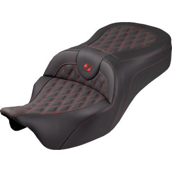 SADDLEMEN Roadsofa™ King Seat - No Backrest - Lattice Stitch - Red Stitch - FLH/FLT '08-'25 808-07B-182S04