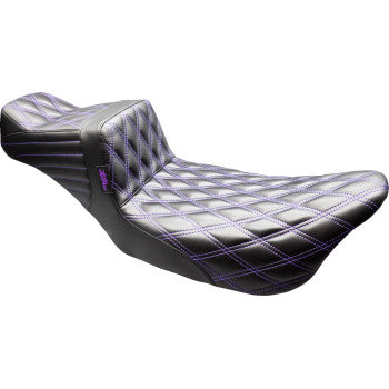 LE PERA Tailwhip Daddy Long Legs Seat - Black - Purple Double Diamond Stitch - FLT/FLH '08-'23 LK-587DLDD-PR01