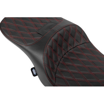 DRAG SPECIALTIES SEATS Freedom Seat - Black - Vinyl - Red Double Diamond Stitch - FLT/FLH '23-'25 0801-2100