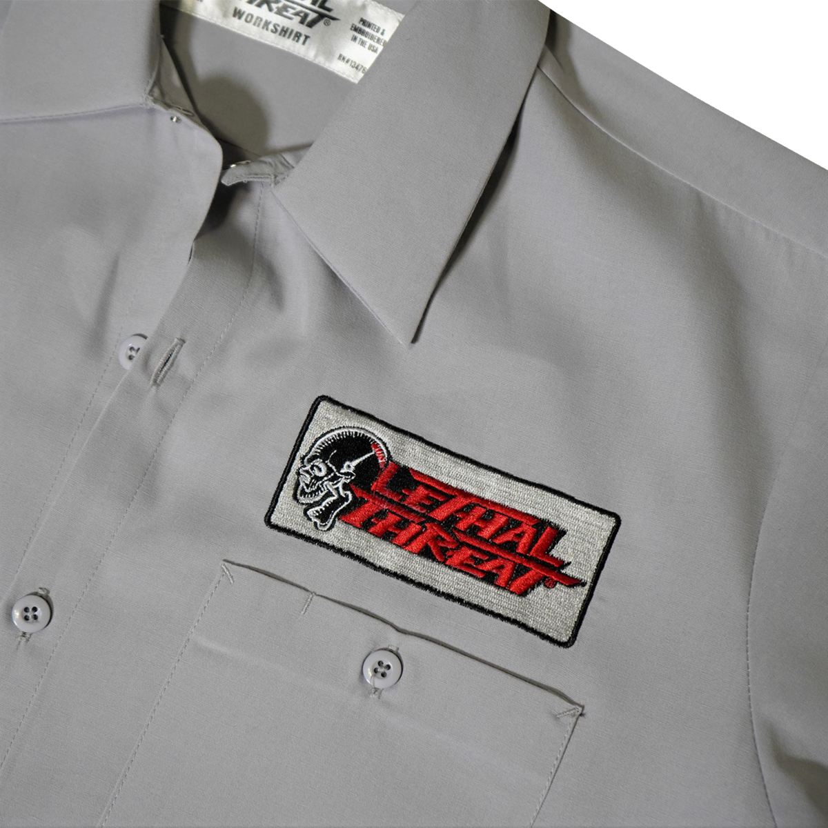 LETHAL THREAT Red Bomber Pinup Shop Shirt - Gray - Large DG60164L