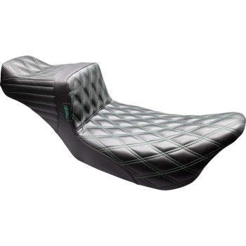 LE PERA Tailwhip Daddy Long Legs Seat - Black - Green Double Diamond Stitch - FLT/FLH '08-'23 LK-587DLDD-GN08