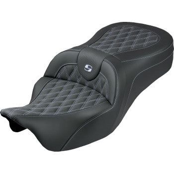 SADDLEMEN Roadsofa™ King Seat - No Backrest - Lattice Stitch - Silver Stitch - FLH/FLT '08-'25 808-07B-182S05