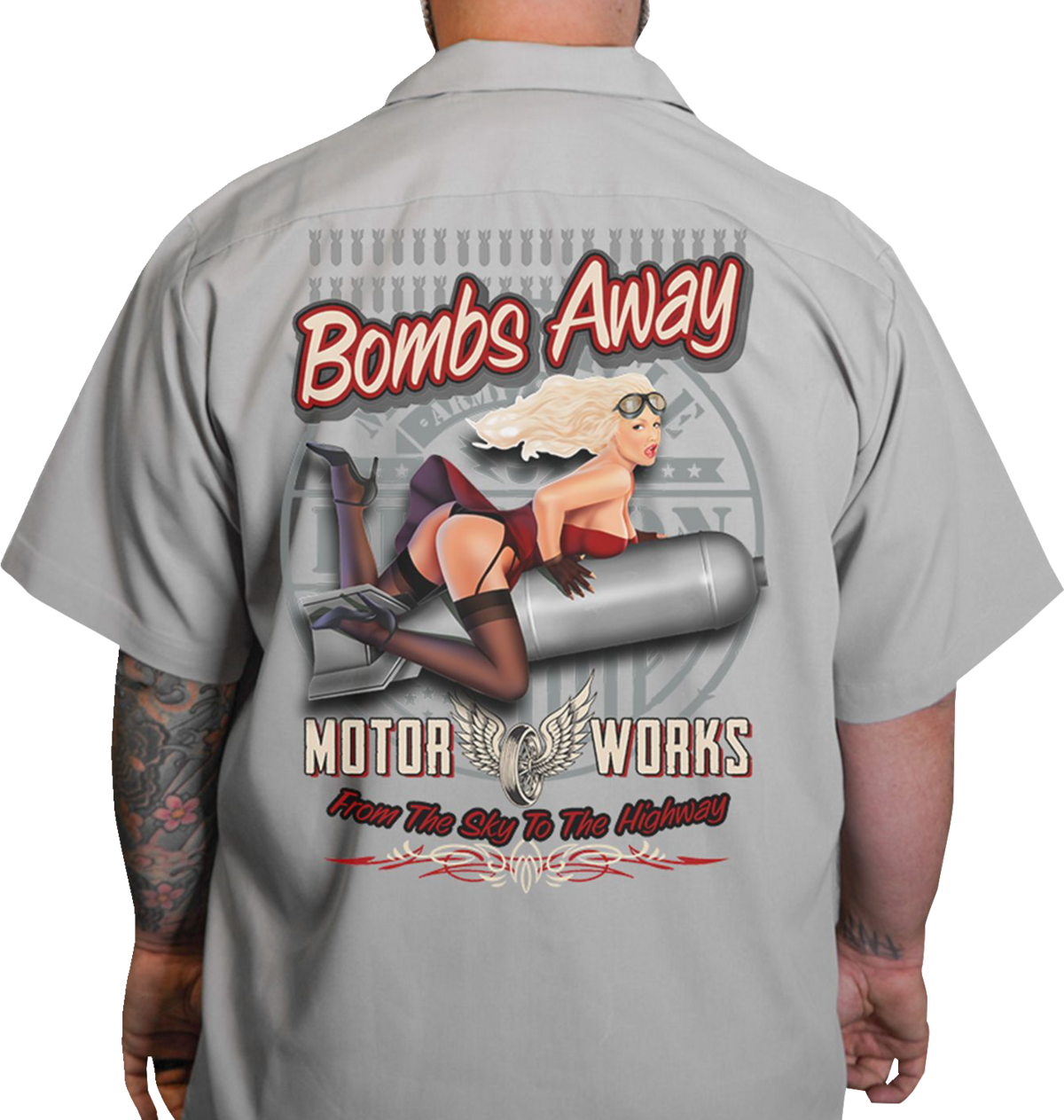 LETHAL THREAT Red Bomber Pinup Shop Shirt - Gray - 3XL DG60164XXXL