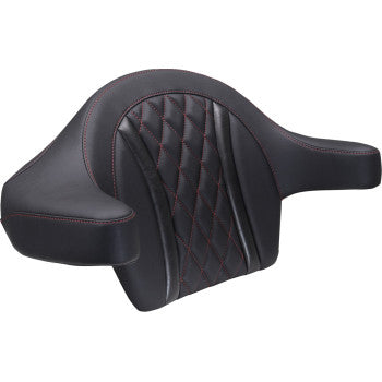 MUSTANG Deluxe Extended Arm Wrap-around Backrest - Diamond - Dark Cherry Stitch - FLT/FLH '23-'25 88430DC