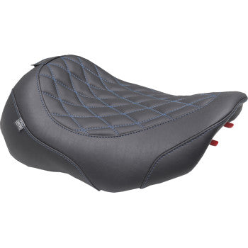 MUSTANG Wide Tripper™ Seat - Solo - Dark Brown/Sky Blue Stitching - FLT/FLH '23-'25 89503SB