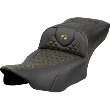 SADDLEMEN Roadsofa™ Extended Reach Seat - Dragon Scale Stitch - Gold Stitch - w/o Backrest - FLTR/FLHX '23-'24 823-07-20907