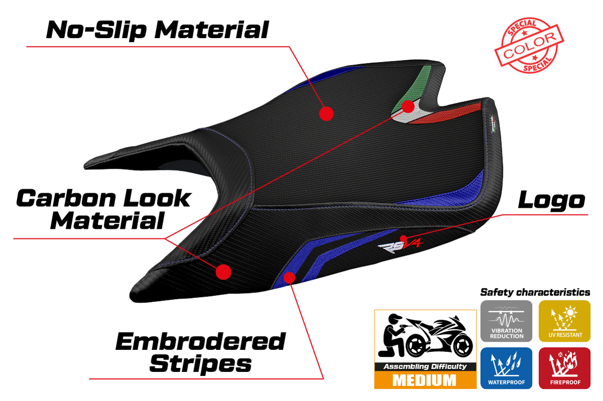 Tappezzeria Italia Aprilia RSV4 2021-2025 Seat Cover in Blue and Black