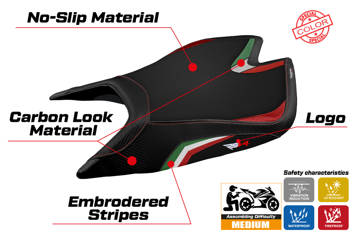Tappezzeria Italia Aprilia RSV4 2021-2025 Seat Cover Italy Flag in Black