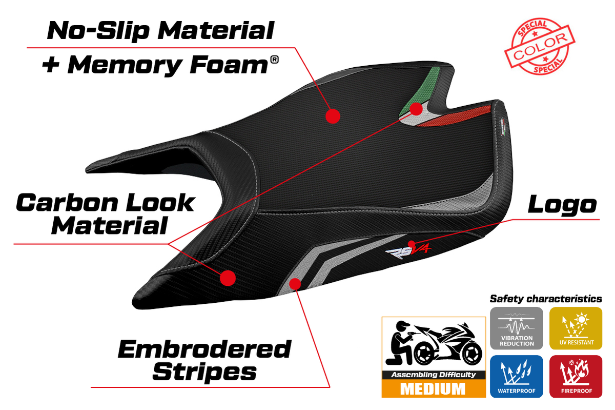 Aprilia RSV4 2021-2025 Seat Cover Tappezzeria Italia Comfort in Silver and Black