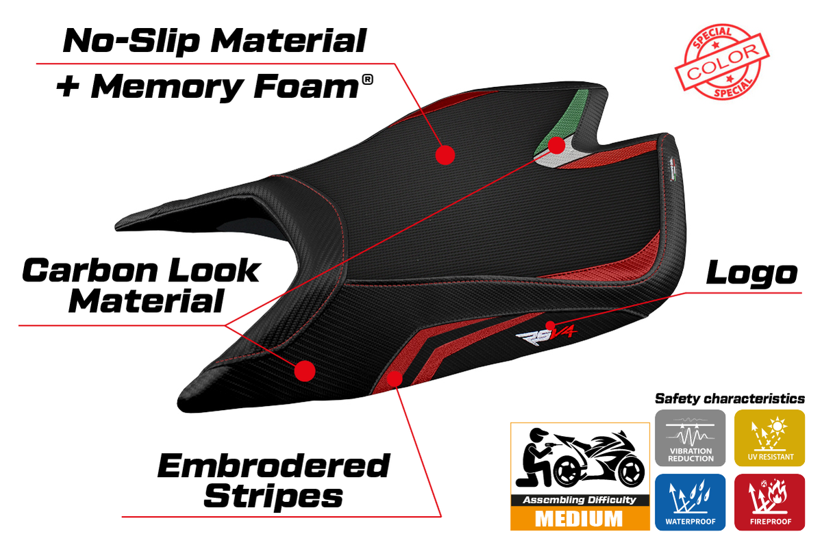 Tappezzeria Italia Aprilia RSV4 2021-2025 Seat Cover Comfort in Red and Black