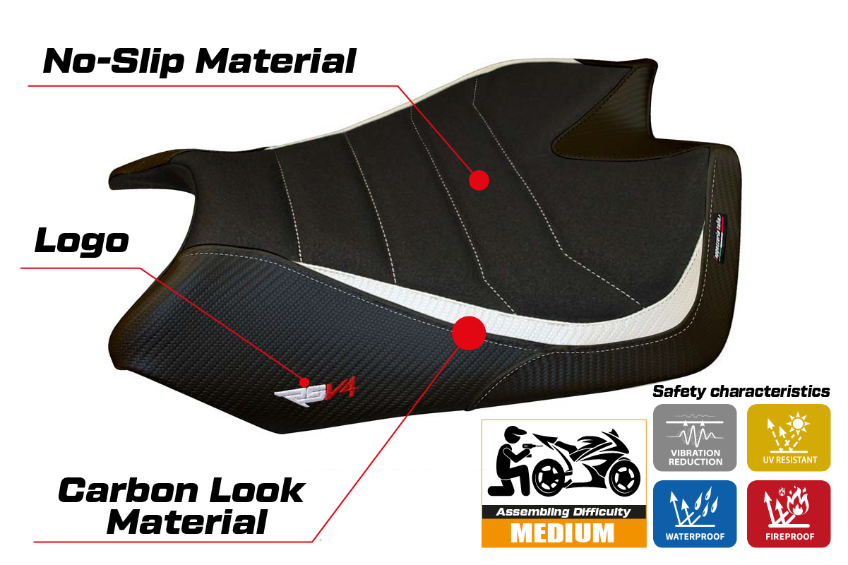 Tappezzeria Italia Aprilia RSV4 2009-2020 Seat Cover Ultragrip in White and Black