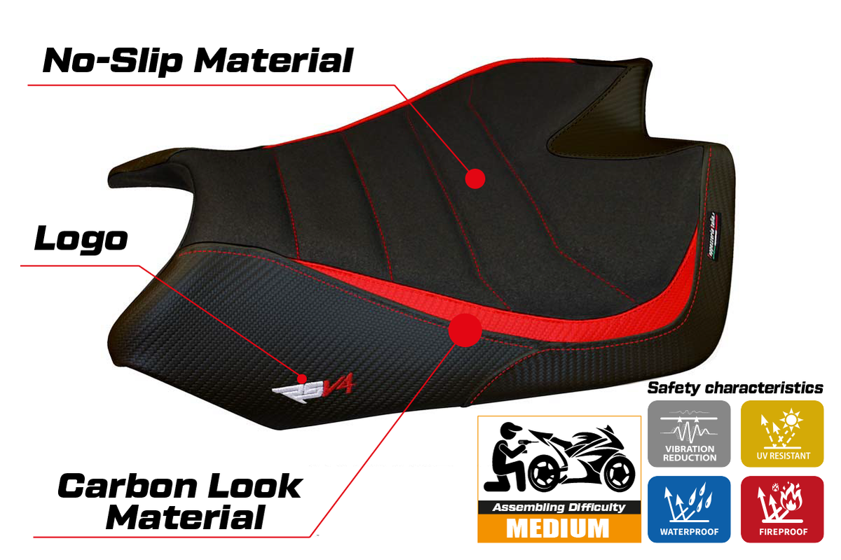 Tappezzeria Italia Aprilia RSV4 2009-2020 Seat Cover Ultragrip in Red and Black