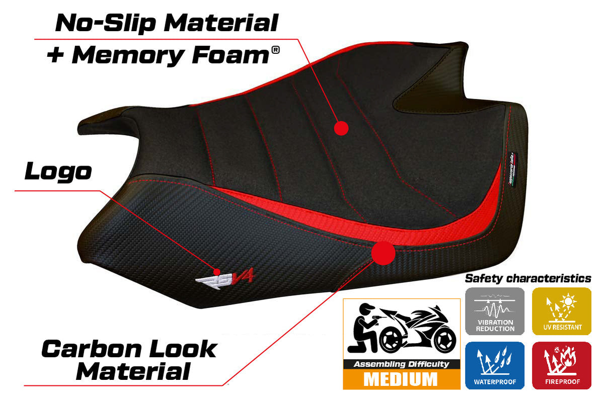 Tappezzeria Italia Aprilia RSV4 2009-2020 Seat Cover Comfort Ultragrip in Red and Black