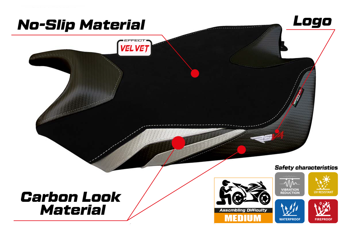 Tappezzeria Italia Aprilia RSV4 2009-2020 Seat Cover Velvet in White and Black
