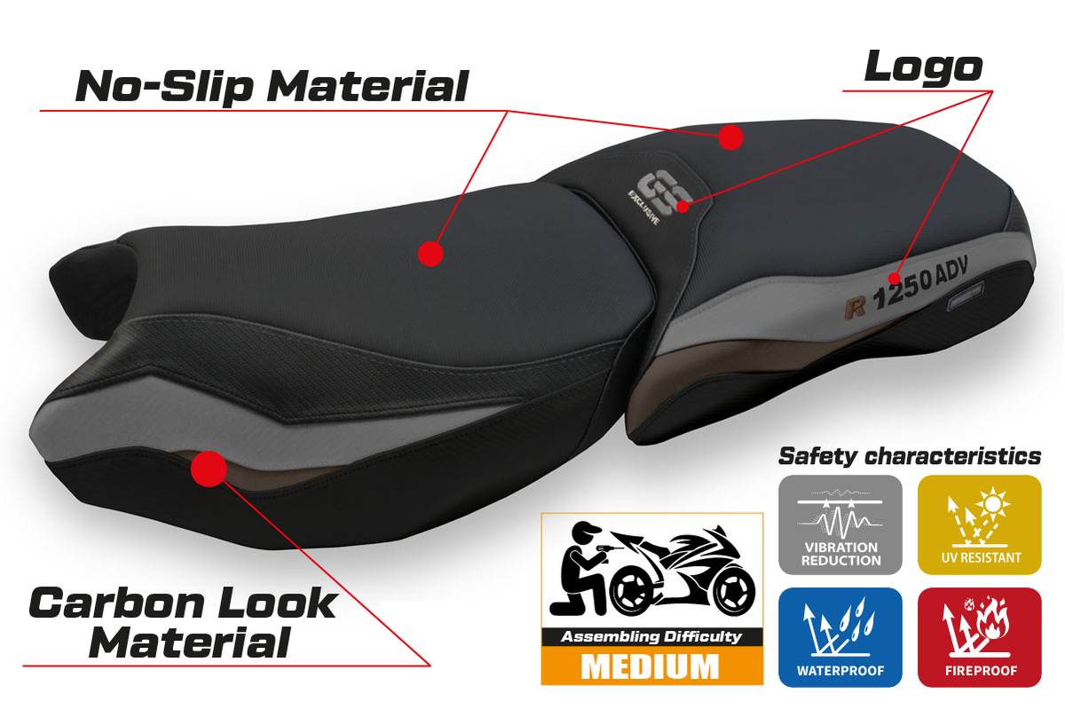 Tappezzeria Italia BMW R1250GS Adventure 2019-2024 Seat Cover in Grey Exclusive SE