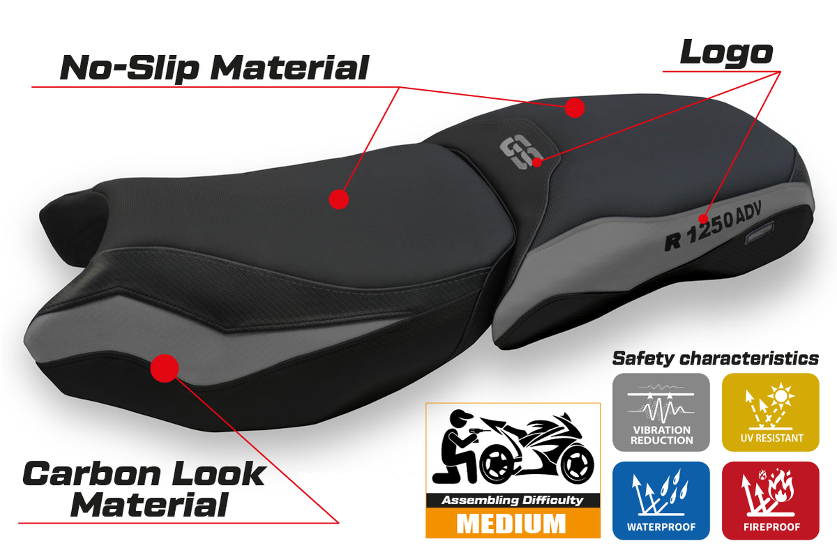 Tappezzeria Italia BMW R1250GS Adventure 2019-2024 Seat Cover in Grey and Black