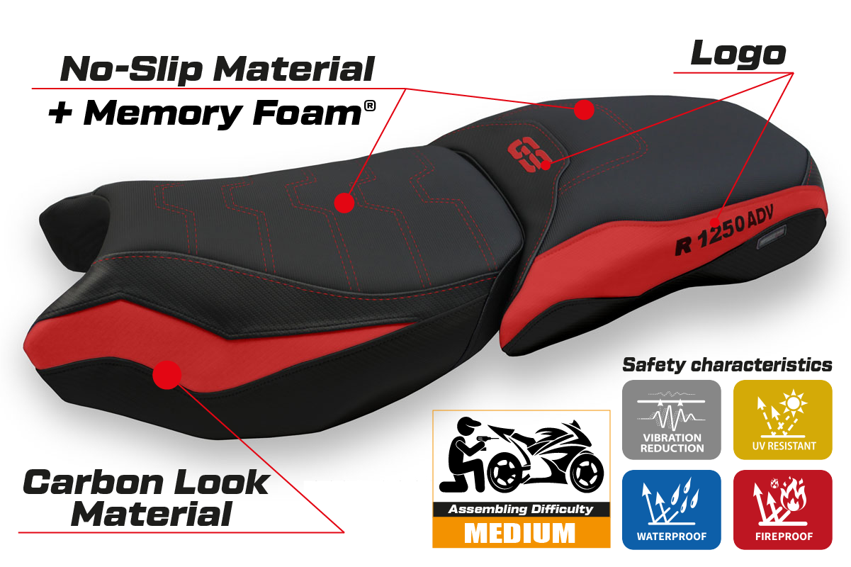 Tappezzeria Italia  BMW R1250GS Adventure 2019-2024 Seat Cover Comfort in Red and Black
