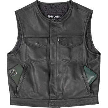 THRASHIN SUPPLY CO. Encinal Leather Shorty Riding Vest - Black - 3XL TMJ-17-13