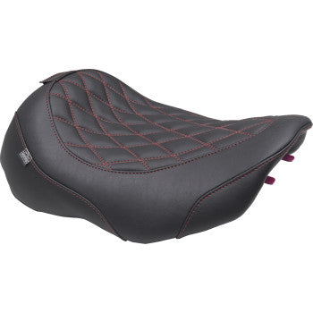 MUSTANG Wide Tripper™ Seat - Solo - Dark Brown/Dark Cherry Stitching - FLT/FLH '23-'25 89503DC