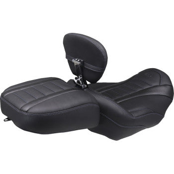 MUSTANG Deluxe Touring Solo Seat - w/ Backrest - Sky Blue Stitch - FLT/FLH '23-'25 89401SB