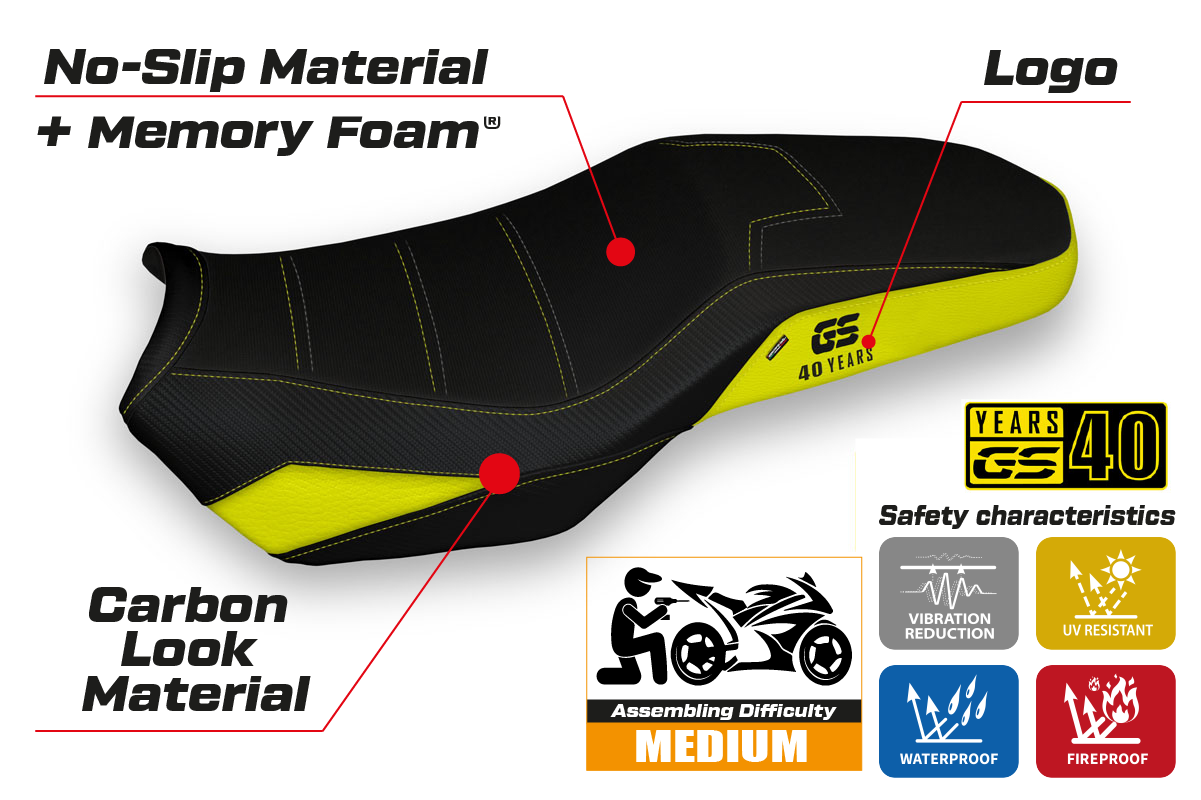 Tappezzeria Italia BMW F850GS 2019-2024 Comfort Heated Seat Cover in Yellow and Black