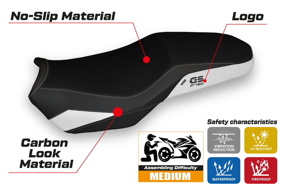 Tappezzeria Italia BMW F750GS 2018-2025 Seat Cover in White and Black
