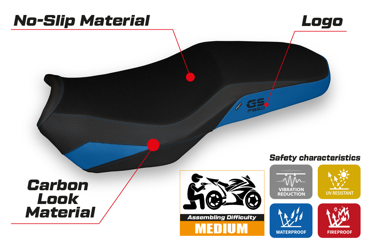 Tappezzeria Italia BMW F750GS F800GS F850GS 2018-2025 Seat Cover in Blue and Black